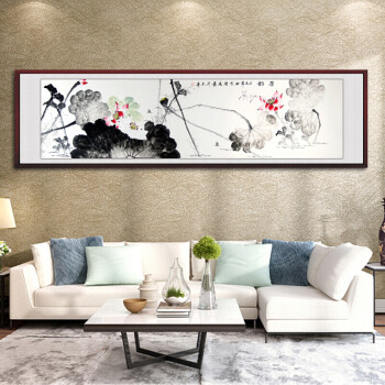 荷花国画手绘六尺横幅水墨写意花鸟字画作品客厅装饰已装裱