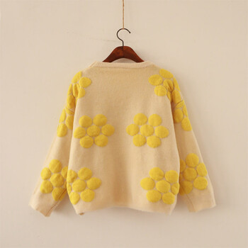 Polimoda 秋冬新款甜美立体花朵宽松套头加厚小清新毛衣 日式森女系短上衣ss1000 绿色 均码
