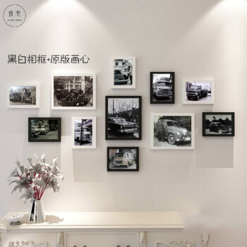 60/70年代汽车老爷车装饰画怀旧老照片复古汽车照片墙相框组合 黑白