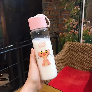 网红水杯ins夏玻璃杯便携可爱水杯女生超萌创意喝水杯子韩版 提绳款大