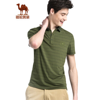 骆驼（CAMEL）男装 夏季男士短袖条纹青年休闲polo衫翻领商务 军绿 XL