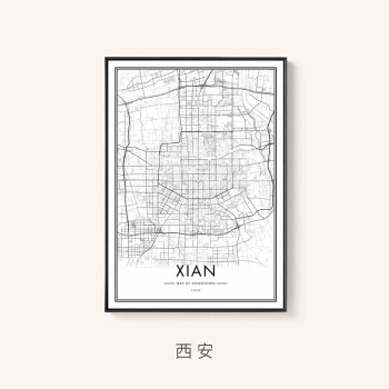 现代简约城市地图黑白线描定制客厅装饰画北欧风格办公室书房挂画