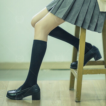 杏奈jk制服纯色显瘦小腿袜棉质过膝日系黑白色大腿中筒袜丝袜轻沼