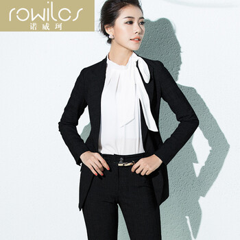 轻奢时尚品牌女装 诺威珂2015秋冬新款长袖修身女士正装裤西装职业女装套 黑西装+黑西裤 S