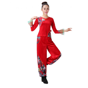 库威(cokwily) 2018秋冬新款广场舞服装长袖秧歌套装扇子舞蹈打鼓服