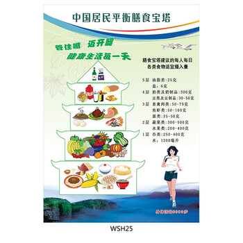健康教育挂图 标语 海报 宣传画 中国居民平衡膳食宝塔贴画wsh25 户外图片