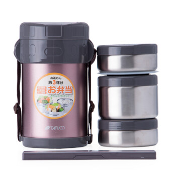 泰福高T-0047/0042 真空保温饭盒 三层便当盒保温桶 304不锈钢内盒 不漏好品质 桃粉色/T-0047 1.5L