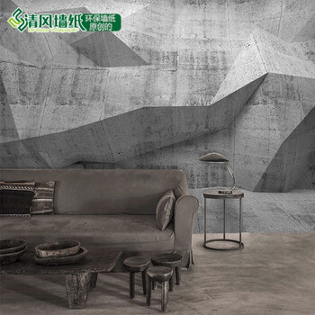 北欧工业风电视背景墙纸抽象几何水泥影视墙loft客厅3d灰色壁纸 壁画