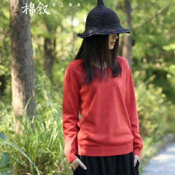 
                                        棉叙 第4536页《暮雨》春装原创设计基本款V领套头毛衣针织衫女 红色 均码                