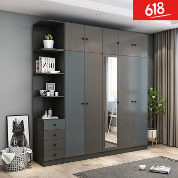 北欧衣柜简约现代经济型小户型柜子组合卧室衣橱带镜子木质四五门
