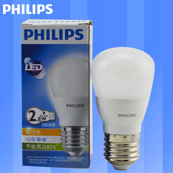飞利浦PHILIPS LED灯泡 节能球泡室内护眼灯 E27螺口 2.8w 暖白色(黄光)