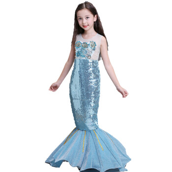 迪士尼人鱼公主裙子万圣节儿童服装走秀礼服蓝美人鱼裙女童鱼尾裙