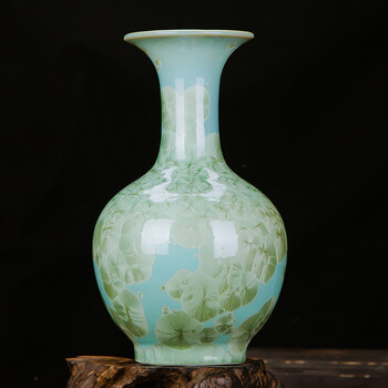 昶能景德镇陶瓷蓝色裂纹结晶釉花瓶现代时尚家居客厅玄关电视柜摆件品 赏瓶