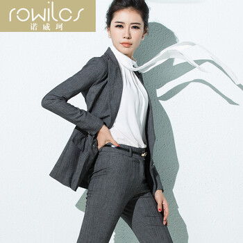 轻奢时尚品牌女装 诺威珂2015秋冬新款长袖修身女士正装裤西装职业女装套 黑西装+黑西裤 S