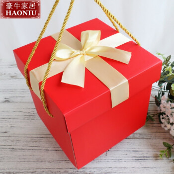 纯色纸盒子正方形大号大礼品盒包装盒 蝴蝶结收纳箱纸盒手提盒 红单