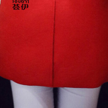 荟伊2015冬季新款韩版毛呢外套女装修身中长款外套女呢大衣HY1247 大红色 M码