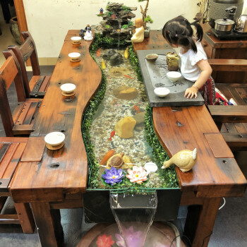 流水茶桌循环流水养鱼茶台中式实木功夫茶桌椅组合老船木禅意茶桌 1.