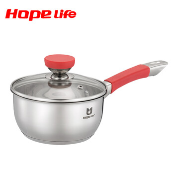 盈信hoplife不锈钢奶锅欧式 煮面锅煮粥锅 红色