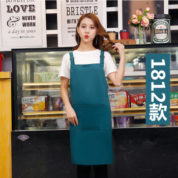 梵梧金凰围裙定制logo韩版时尚纯棉厨房奶茶咖啡店美甲成人工作服定做 1812绿色 均码