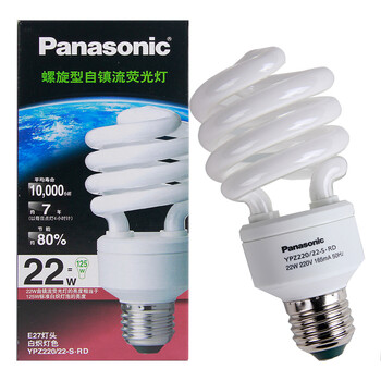 松下（Panasonic）螺旋型节能灯22W E27灯头 6只装 暖光/白炽灯色