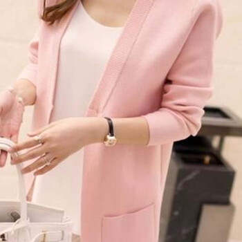 忆冰 2015秋冬装新款女装韩版纯色无扣毛衣外套针织衫 女 均码支持货到付款 粉红色