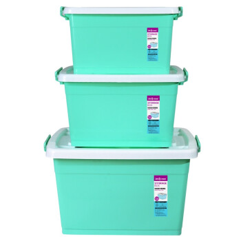 百草园 欧式滑轮塑料整理箱收纳箱 衣服杂物储物箱32L+42L+75L 3个装 糖果绿