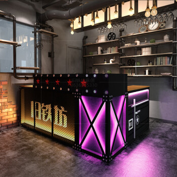 铁艺收银台吧台桌创意转角美容院清吧酒吧吧台复古工业风前台桌 定制