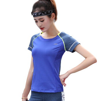 运动短袖女 透气吸汗速干短t恤 女子圆领轻便跑步瑜伽健身衣 宝蓝 3xl