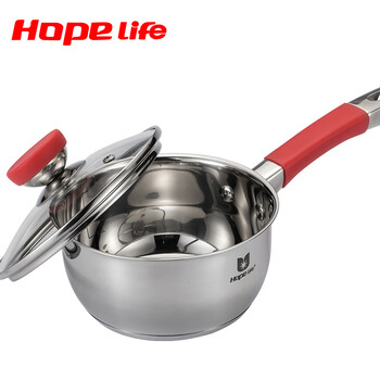 盈信hoplife不锈钢奶锅欧式 煮面锅煮粥锅 红色