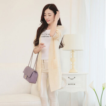 约清娴2014秋季百搭 纯色糖果色大V领<em>敞开</em>下