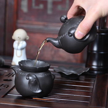 言艺 茶具套装 万象更新紫砂茶具配黑檀祥云快速壶茶盘套装