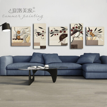 
                                                                                夏洛美家 客厅装饰画沙发背景墙画五联现代简约家居装饰壁画挂画手工立体浮雕画 余音绕梁 P003 80*260cm                