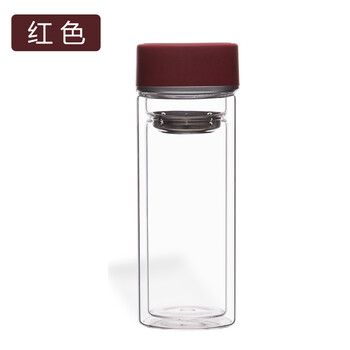 双层透明玻璃茶杯保温杯防摔玻璃杯户外运动百货杯子定制 红色 300ml