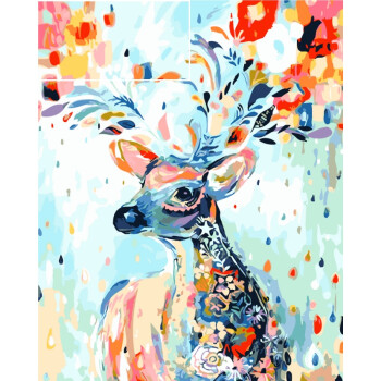 数字油画油彩画挂画鹿客厅自绘水彩油画填色画手绘手工装饰画 彩虹鹿