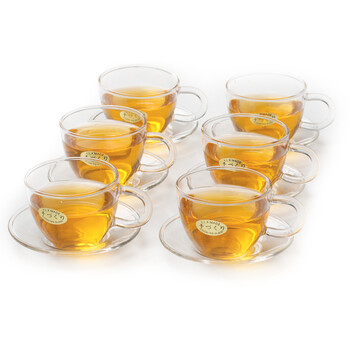财盛窑茶杯 玻璃小杯 耐热玻璃 双层杯碟套装工夫茶具 杯碟套装6套