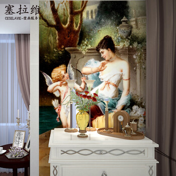 塞拉维欧洲人物油画墙纸壁画现代简欧装修客厅过道玄关走廊楼梯间壁纸