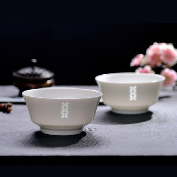 古镇 景德镇陶瓷餐具套装创意4碗4筷礼盒装 纯白玲珑手工刻花家庭用微波炉碗套装 念