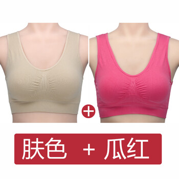 内衣女文胸无钢圈大码胸罩中老年人背心式中年薄款聚拢 肤色 瓜红色