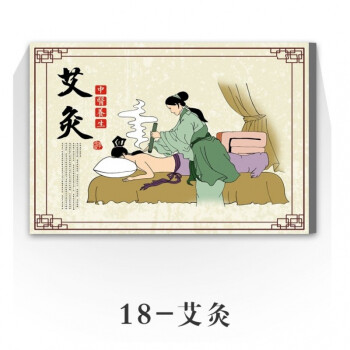 中医推拿经络针灸拔罐足疗古代挂画美容精湛古画馆装饰墙壁画 18艾灸