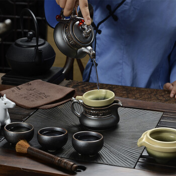 恒越 老船木乌金石茶盘 铁锈釉整套茶具 实木组合茶盘 功夫茶具