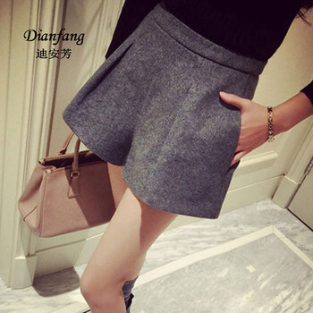 <em>2015秋冬</em>新款韩版毛呢<em>短裤女</em>时尚打褶打底靴