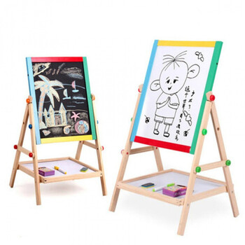 彩色实木双面磁性幼儿童画板画架 写字板小黑板支架式