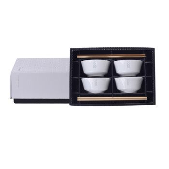 古镇 景德镇陶瓷餐具套装创意4碗4筷礼盒装 纯白玲珑手工刻花家庭用微波炉碗套装 念