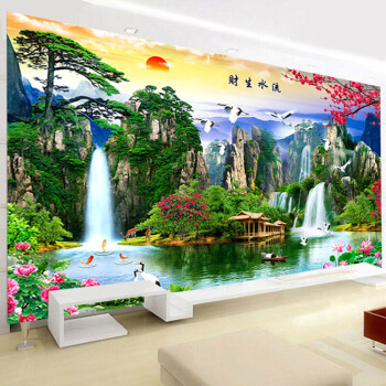 财客厅风景山水画砖石画【满钻版】5d魔方圆钻200x115厘米【满钻全贴