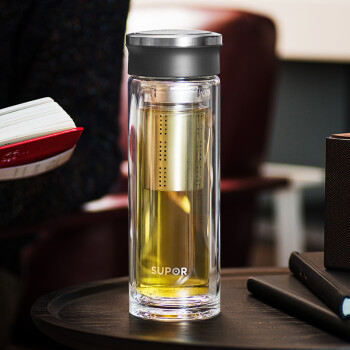 苏泊尔玻璃杯 男女士商务双层玻璃泡茶杯水杯 茶水分离过滤杯子 集茶