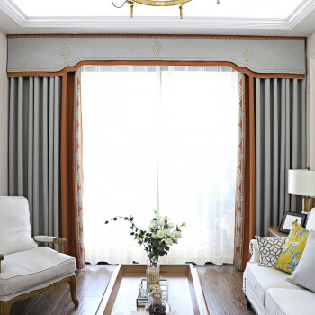 make美刻 可定制丨 新中式客厅窗帘布遮光 纯色拼接布