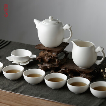 堂悦坊 定窑白龙雨茶具套装 功夫茶具套装10件特惠装 定窑白瓷