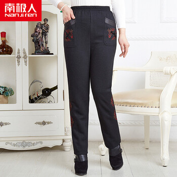 南极人羽绒服中老年羽绒裤女外穿加厚保暖宽松优雅大码秋冬女长裤 福禄绣 S