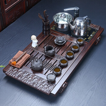 言艺 茶具套装 万象更新紫砂茶具配黑檀祥云快速壶茶盘套装