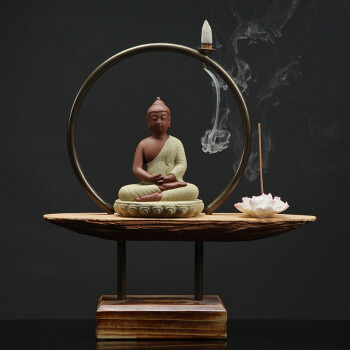 中式禅意陶瓷创意倒流香炉沉香檀香香薰炉家用玄关风化木茶道摆件